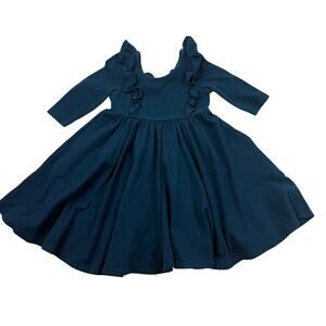 Remie Girl Dark Blue Ruffle Dress, Size 2